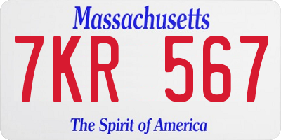 MA license plate 7KR567