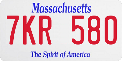 MA license plate 7KR580