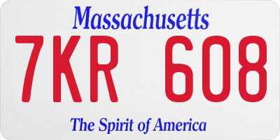 MA license plate 7KR608