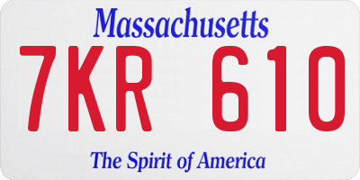 MA license plate 7KR610