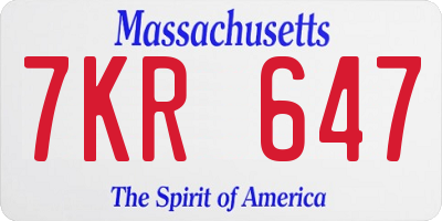 MA license plate 7KR647