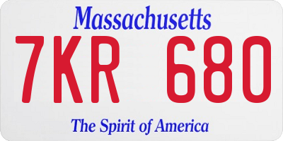 MA license plate 7KR680
