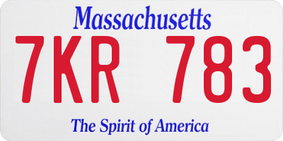 MA license plate 7KR783