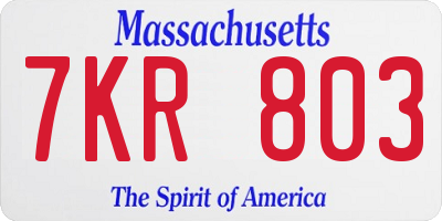 MA license plate 7KR803