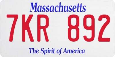 MA license plate 7KR892