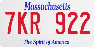 MA license plate 7KR922