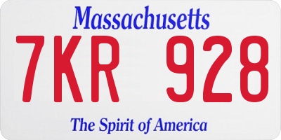 MA license plate 7KR928
