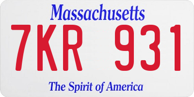 MA license plate 7KR931