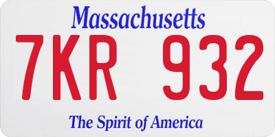 MA license plate 7KR932
