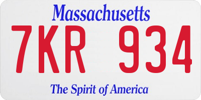 MA license plate 7KR934