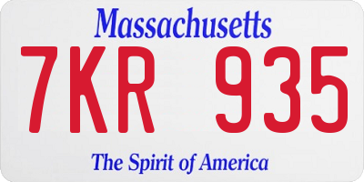 MA license plate 7KR935