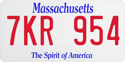MA license plate 7KR954