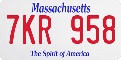 MA license plate 7KR958