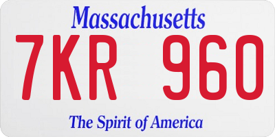 MA license plate 7KR960
