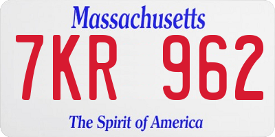 MA license plate 7KR962