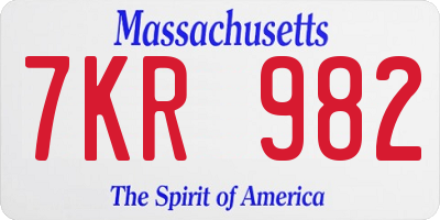 MA license plate 7KR982