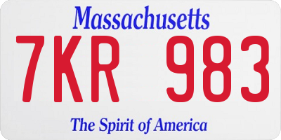 MA license plate 7KR983