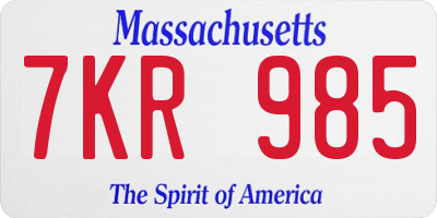 MA license plate 7KR985