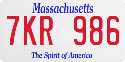 MA license plate 7KR986