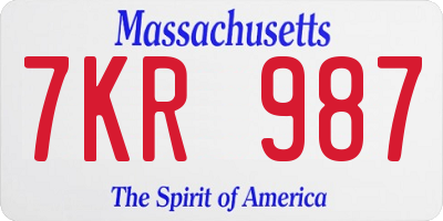 MA license plate 7KR987