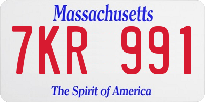 MA license plate 7KR991