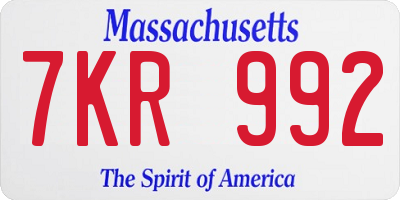 MA license plate 7KR992