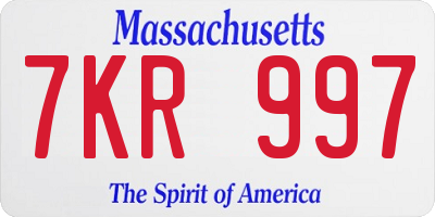 MA license plate 7KR997