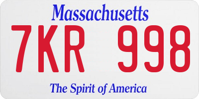 MA license plate 7KR998