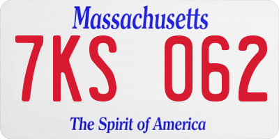 MA license plate 7KS062