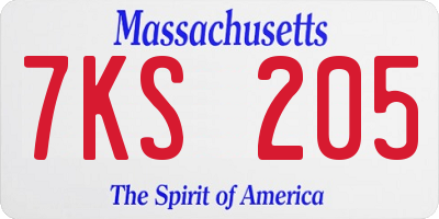 MA license plate 7KS205