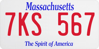 MA license plate 7KS567