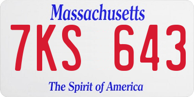 MA license plate 7KS643