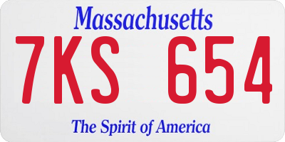 MA license plate 7KS654