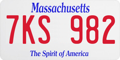 MA license plate 7KS982
