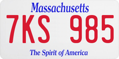 MA license plate 7KS985