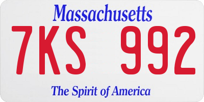 MA license plate 7KS992