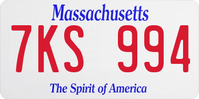 MA license plate 7KS994