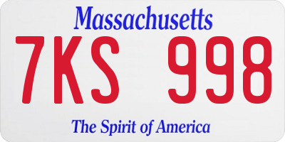 MA license plate 7KS998