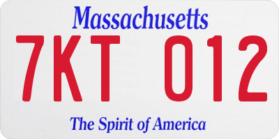MA license plate 7KT012