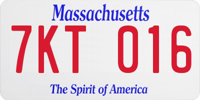 MA license plate 7KT016