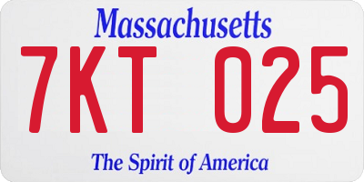 MA license plate 7KT025