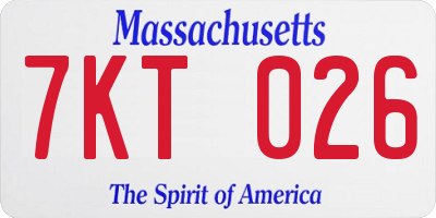 MA license plate 7KT026