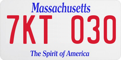 MA license plate 7KT030