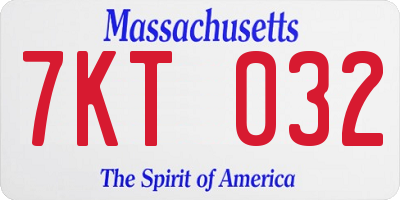 MA license plate 7KT032