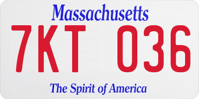 MA license plate 7KT036