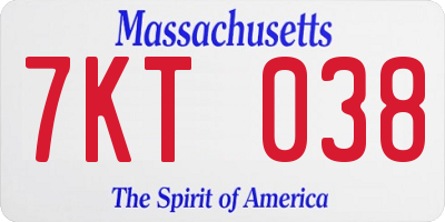 MA license plate 7KT038
