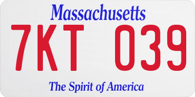 MA license plate 7KT039