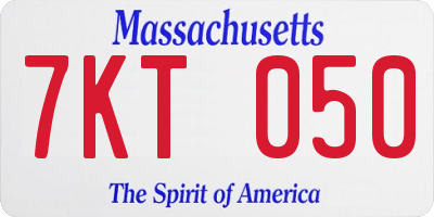 MA license plate 7KT050