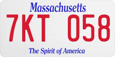 MA license plate 7KT058