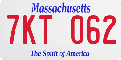 MA license plate 7KT062